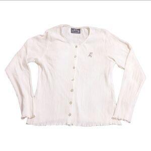 TinTin White Ribbed Button Up Lettuce Hem Top Girl's Size 14